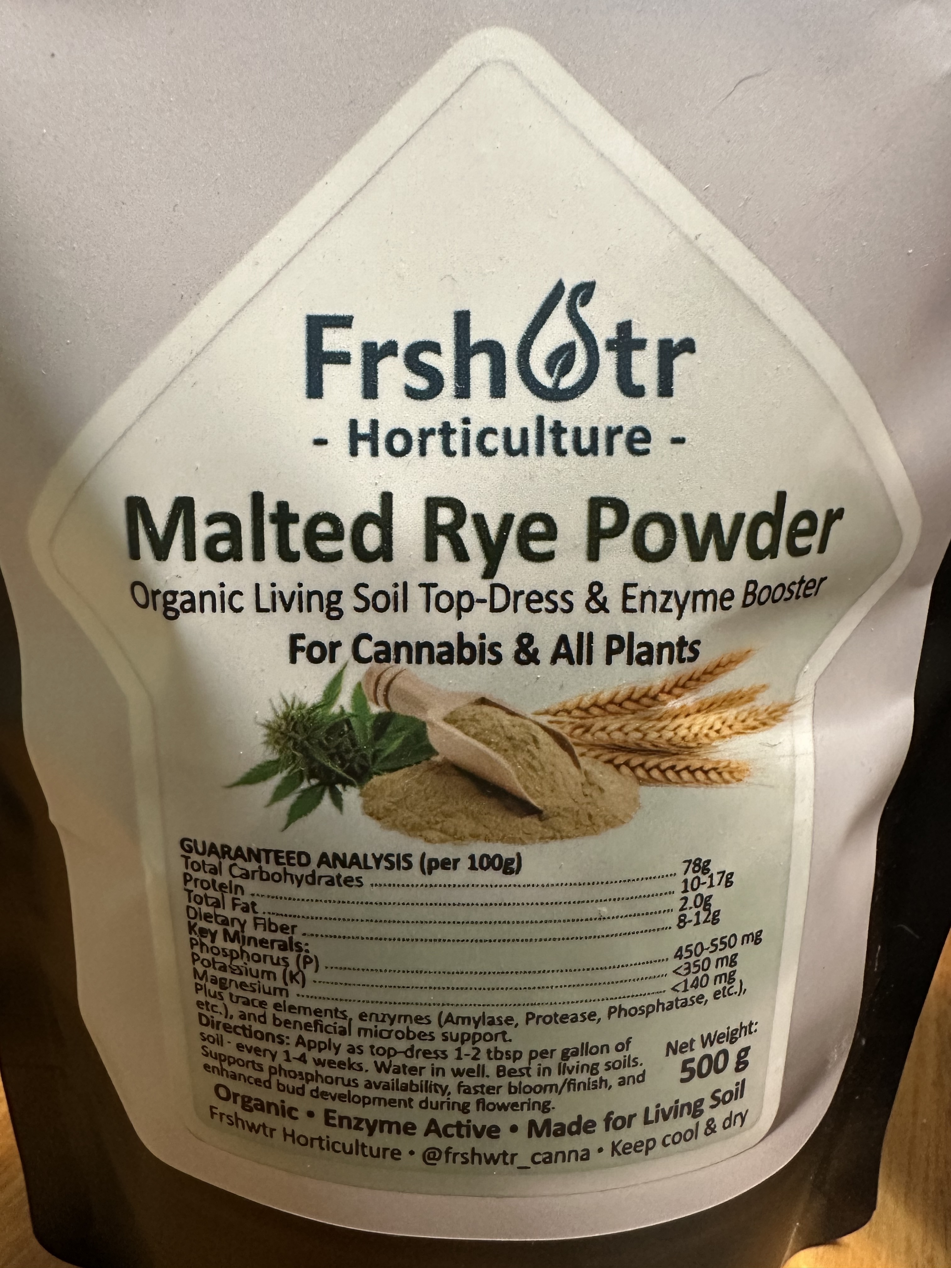 Frshwtr Horticulture Malted Rye Powder packaging